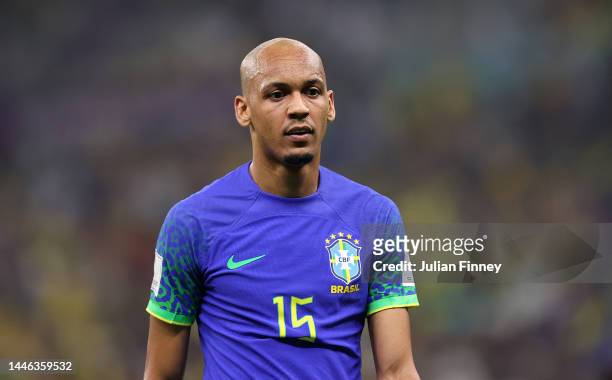 Fabinho of Brazil looks on during the FIFA World Cup Qatar 2022 Group G match between Cameroon and Brazil at Lusail Stadium on December 02, 2022 in...