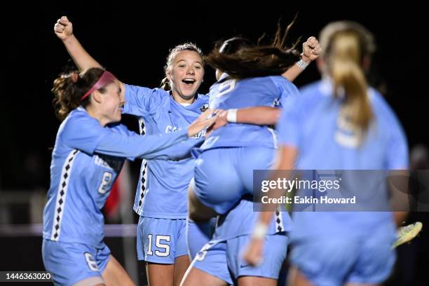 The North Carolina Tar Heels celebrate a first half of the game goal by Aleigh Gambone of North Carolina Tar Heels against the Florida State...