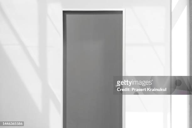 luxury apartment with blank empty wall and a white wooden door. morning sunlight - apartment entry stock pictures, royalty-free photos & images