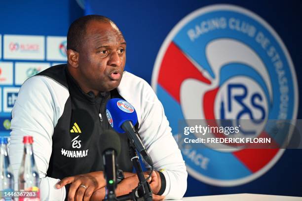 Racing Club de Strasbourg Alsace football club's newly appointed French head coach Patrick Vieira gives a press conference at the Stade de la Meinau...