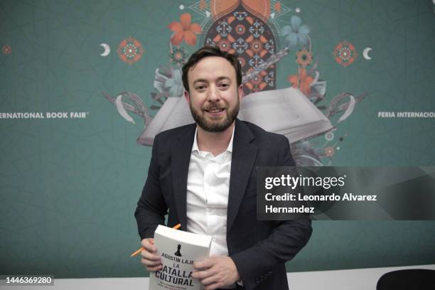 Agustín Laje speaks during the presentation of the book “La batalla Cultural” at the 'Guadalajara International Book Fair 2022 at Expo Guadalajara on...