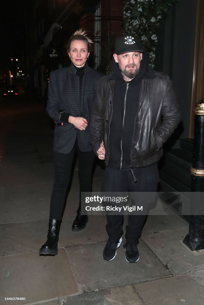 Cameron Diaz and Benji Madden seen on a night out at Sparrow Italia