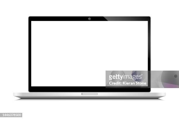 blank screen open laptop - computer stock-fotos und bilder