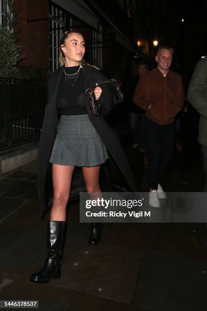 Sophie Habboo and Jamie Laing seen on a night out at Sparrow Italia - Mayfair restaurant on December 02, 2022 in London, England.