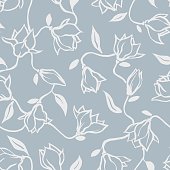 magnolia flowers seamless pattern freehand outline