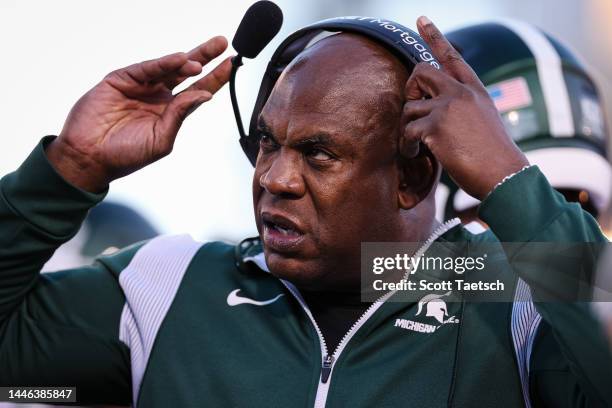 Head coach Mel Tucker of the Michigan State Spartans looks on against the Penn State Nittany Lions during the first half at Beaver Stadium on...