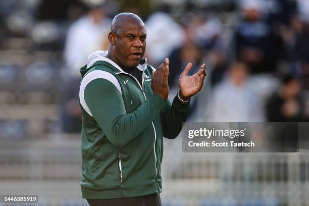 Head coach Mel Tucker of the Michigan State Spartans reacts before the game against the Penn State Nittany Lions at Beaver Stadium on November 26,...