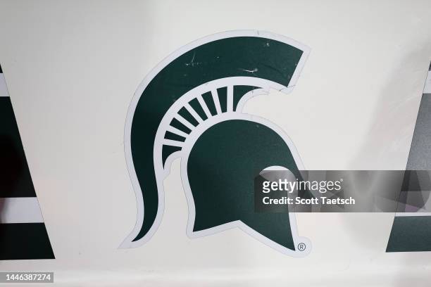 General view of the Michigan State logo on the players bench after the game between the Penn State Nittany Lions and the Michigan State Spartans at...