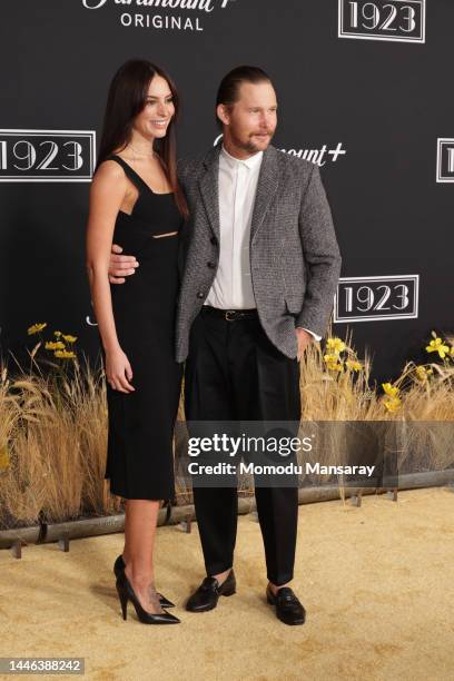 Genesis Rodriguez and Brian Geraghty attend the Los Angeles Premiere Of Paramount+'s "1923" at Hollywood American Legion on December 02, 2022 in Los...