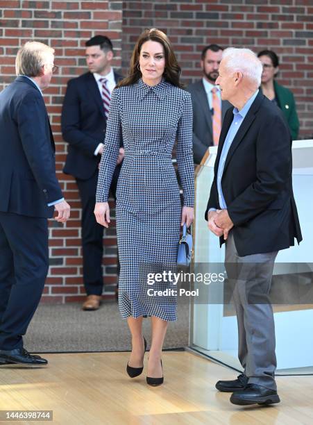 Catherine, Princess of Wales visits Harvard University on December 2, 2022 in Cambridge, Massachusetts. The Prince and Princess of Wales are visiting...