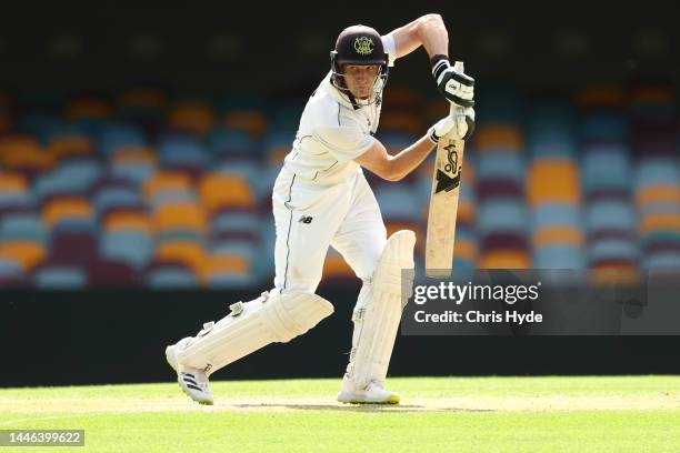 Cameron Bancroft of Western Australia bats during the Sheffield Shield match between Queensland and Western Australia at The Gabba, on December 03 in...