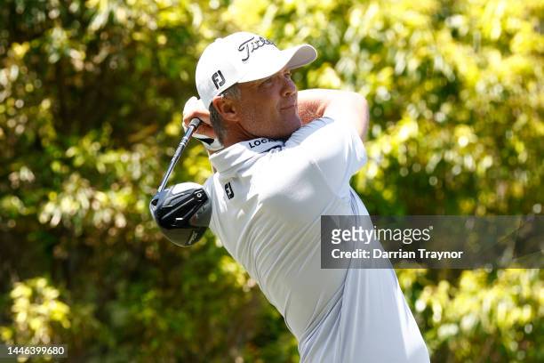 Matt Jones plays his tee shot on the 2nd hole during Day 3 of the 2022 ISPS HANDA Australian Open at Victoria Golf Club December 03, 2022 in...