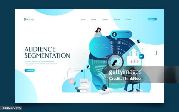audience segmentation concept. man near a large circular chart with images of people. - audience targeting stock illustrations