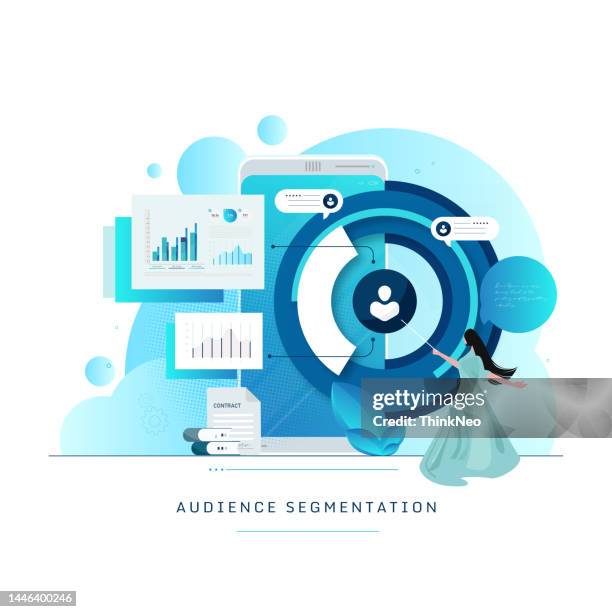 concept of digital targeting marketing strategy, business goal - audience targeting stock illustrations