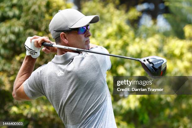 Adam Scott plays his tee shot on the 2nd hole during Day 3 of the 2022 ISPS HANDA Australian Open at Victoria Golf Club December 03, 2022 in...