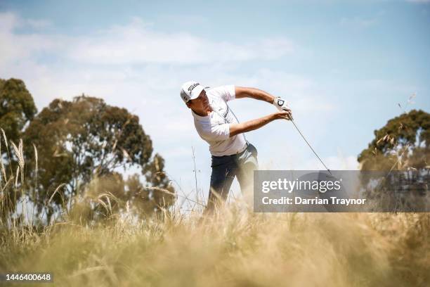 David Micheluzzi plays his third shot on the 2nd hole during Day 3 of the 2022 ISPS HANDA Australian Open at Victoria Golf Club December 03, 2022 in...