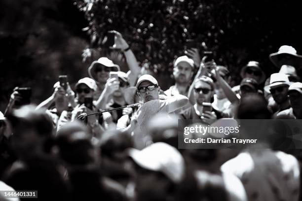 Adam Scott plays his tee shot on the 4th hole during Day 3 of the 2022 ISPS HANDA Australian Open at Victoria Golf Club December 03, 2022 in...