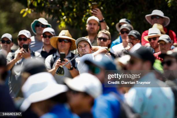 David Micheluzzi plays his tee shot on the 4th hole during Day 3 of the 2022 ISPS HANDA Australian Open at Victoria Golf Club December 03, 2022 in...