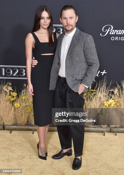 Genesis Rodriguez and Brian Geraghty attend the Los Angeles Premiere Of Paramount+'s "1923" at Hollywood American Legion on December 02, 2022 in Los...
