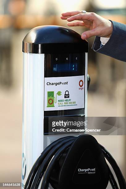 Charge Point' for electric cars is displayed at the 'A World Without Petrol' art exhibition at Customs House on May 17, 2012 in Sydney, Australia....