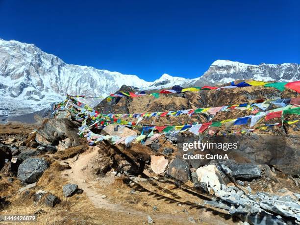 annapurna range on base camp, nepal - tibetan buddhism stock pictures, royalty-free photos & images