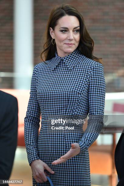 Catherine, Princess of Wales visits Harvard University on December 2, 2022 in Cambridge, Massachusetts. The Prince and Princess of Wales are visiting...