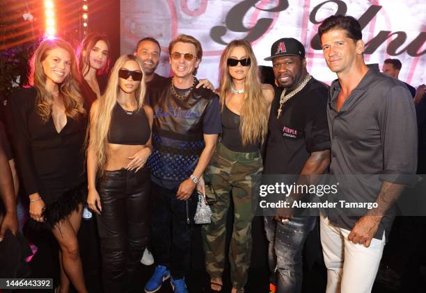 Cynthia Boich, Isabela Grutman, Kim Kardashian, David Grutman, Jonathan Cheban, Khloe Kardashian, 50 Cent and Wayne Boich attend as Travis Scott and...