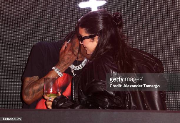 Kylie Jenner attends as Travis Scott and 50 Cent perform at Wayne & Cynthia Boich's Art Basel Party on December 02, 2022 in Miami Beach, Florida.