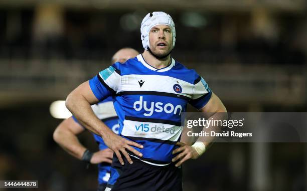 Dave Attwood of Bath looks on during the Gallagher Premiership Rugby match between Bath Rugby and Harlequins at Recreation Ground on December 02,...