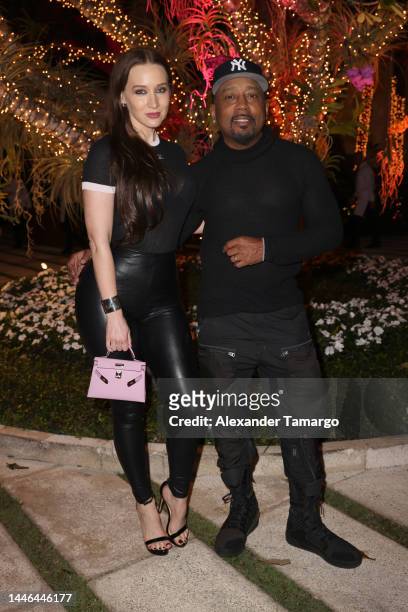 Heather Taras and Daymond John attend as Travis Scott and 50 Cent perform at Wayne & Cynthia Boich's Art Basel Party on December 02, 2022 in Miami...