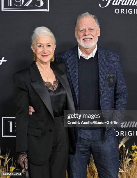 Helen Mirren and Taylor Hackford attend the Los Angeles Premiere of Paramount+'s "1923" at Hollywood American Legion on December 02, 2022 in Los...