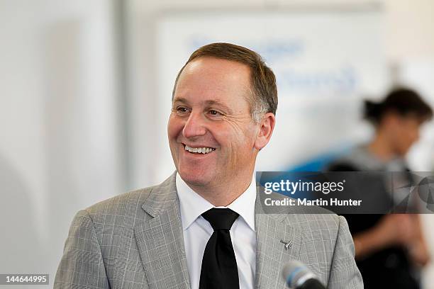 New Zealand Prime Minister John Key and Canterbury Earthquake Recovery Minister Gerry Brownlee at pre-budget announcement on May 17, 2012 in...