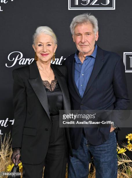 Helen Mirren and Harrison Ford attend the Los Angeles Premiere of Paramount+'s "1923" at Hollywood American Legion on December 02, 2022 in Los...