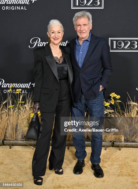 Helen Mirren and Harrison Ford attend the Los Angeles Premiere of Paramount+'s "1923" at Hollywood American Legion on December 02, 2022 in Los...