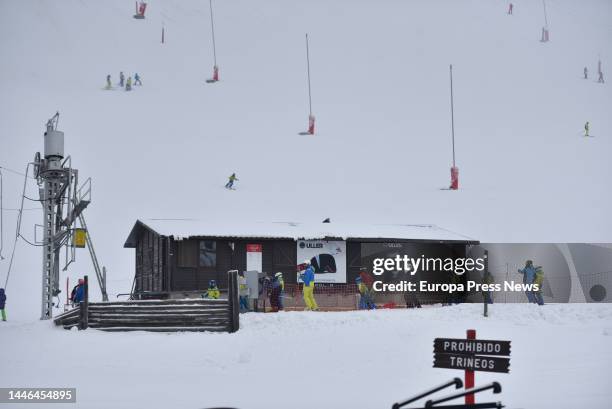 Skiers wait to board the ski lift on the opening day of the ski season at the Candanchu ski resort on December 3, 2022 in Huesca, Aragon, Spain....