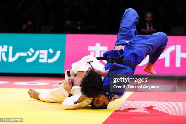 Kosuke Mashiyama of Japan competes against Eduard Trippel of Germany in the Men’s - 90kg final on day one of the Judo Grand Slam at Tokyo...