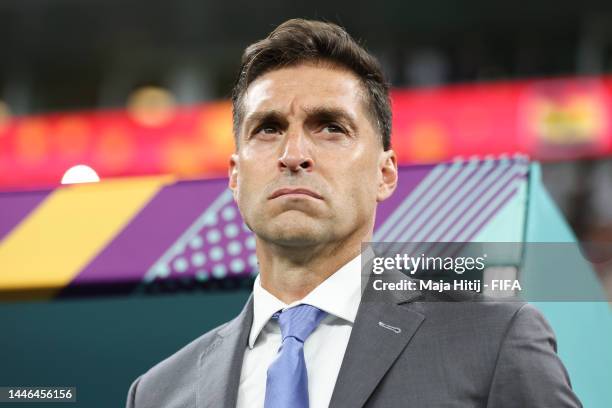 Diego Alonso, Head Coach of Uruguay, prior to the FIFA World Cup Qatar 2022 Group H match between Ghana and Uruguay at Al Janoub Stadium on December...