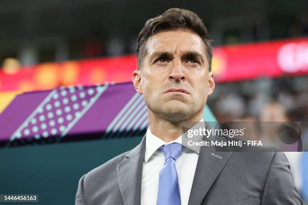 Diego Alonso, Head Coach of Uruguay, prior to the FIFA World Cup Qatar 2022 Group H match between Ghana and Uruguay at Al Janoub Stadium on December...