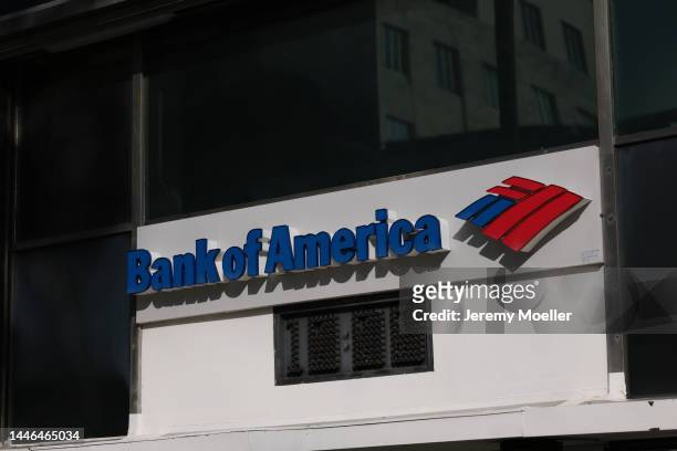 The exterior of a Bank of America store photographed on November 30, 2022 in Miami, Florida.