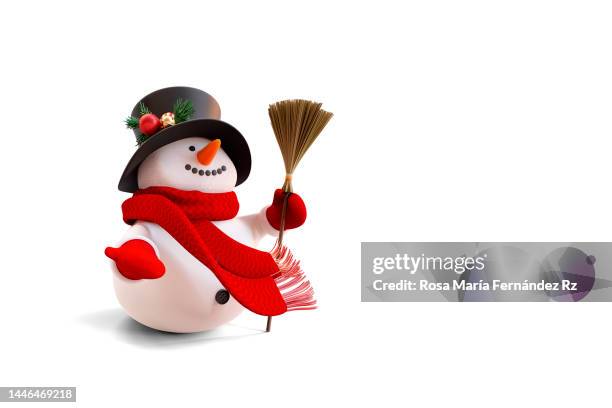 snowman on white background 3d render. christmas time - carrots white background stockfoto's en -beelden