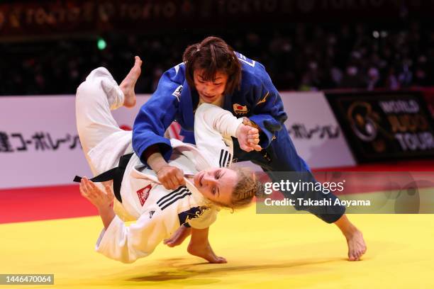 Nami Nabekura of Japan competes against Angelika Szymanska of Poland in the Women’s - 63kg Bronze medal match on day one of the Judo Grand Slam at...