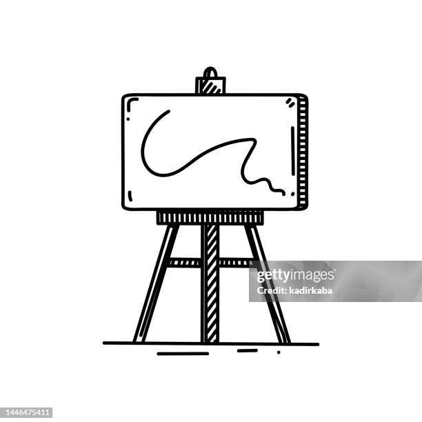 ilustrações de stock, clip art, desenhos animados e ícones de easel line icon, sketch design, pixel perfect, editable stroke. art, artist, painting, canvas, painting brush. - easel