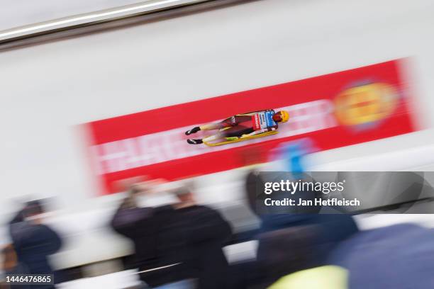 Julia Taubitz of Germany competes in the women's single race during the FIL Luge World Cup at Olympia-Eiskanal Iglis on December 03, 2022 in...