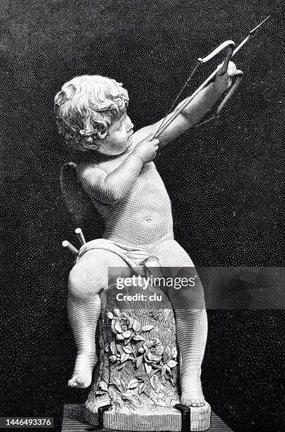 bildbanksillustrationer, clip art samt tecknat material och ikoner med amor statue aiming with his bow and arrow - klassisk grekisk stil
