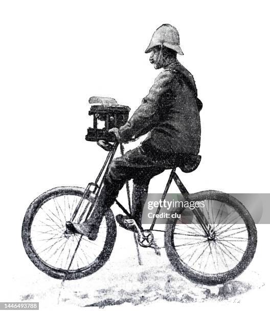 bicycle with a typewriter - typewriter white background stock illustrations