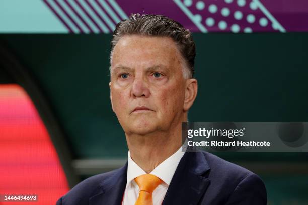 Louis van Gaal, Head Coach of Netherlands, looks on prior to the FIFA World Cup Qatar 2022 Round of 16 match between Netherlands and USA at Khalifa...