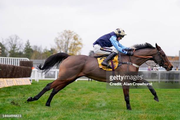 Tom Cannon riding Edwardstone clear the last to win The Betfair Tingle Creek Chase at Sandown Park Racecourse on December 03, 2022 in Esher, England.