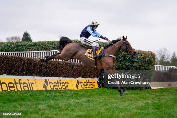 Tom Cannon riding Edwardstone clear the last to win The Betfair Tingle Creek Chase at Sandown Park Racecourse on December 03, 2022 in Esher, England.