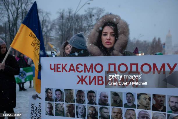 The mothers, wives and relatives of Ukrainian prisoners of war gather at Mykhailivs'ka Square demanding to liberate their loved ones with a prisoner...