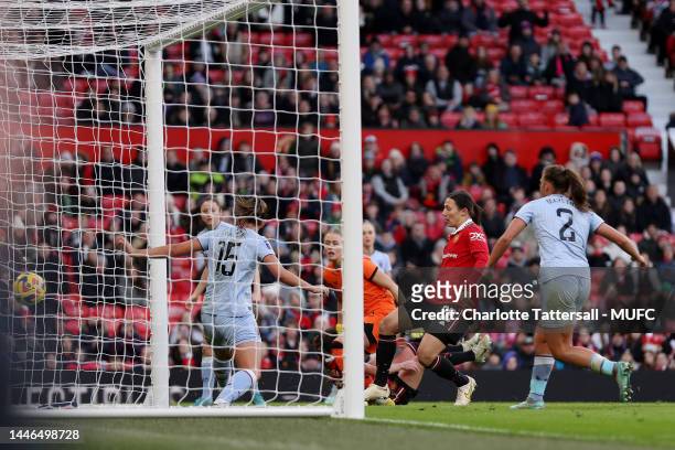 Rachel Williams of Manchester United Women scores their fifth goal during the FA Women's Super League match between Manchester United and Aston Villa...
